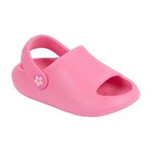 Girls Glitter Slide Sandals with Flower Button Strap, Pink
